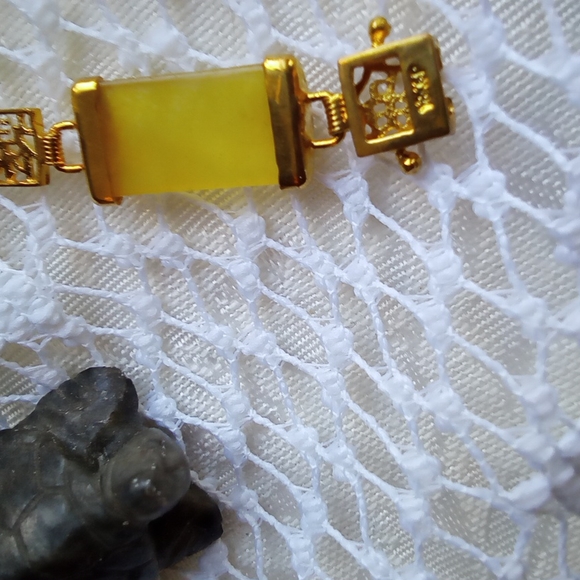 18K GP Yellow Jadeite/Jade Bracelet New - Picture 7 of 7